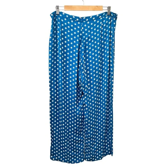 Reformation River Floral Two Piece Crop Top Pant Set Blue White Size 12